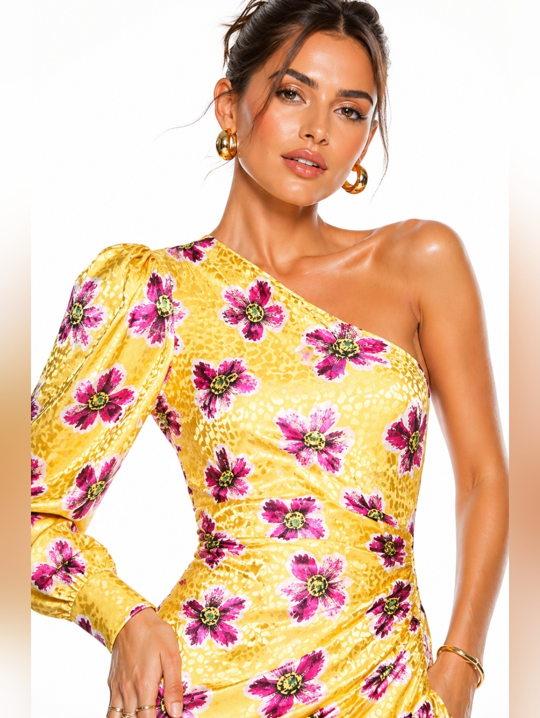 Borgo De Nor Christina One Shoulder Floral Mini Dress Yellow Purple 10 Satin